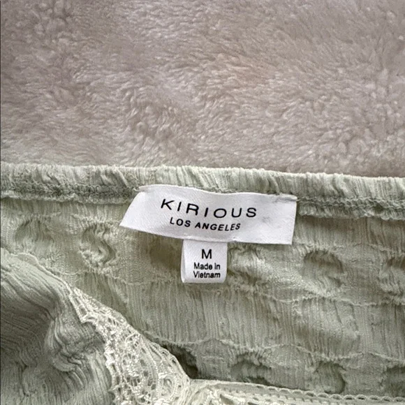 Kirious Los Angeles Lace Trim Sage Green Spaghetti Strap Tank - Picture 6 of 6